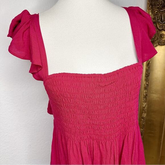 NWT Express Flowy Ruffle Short Sleeve Open Back Smocked Blouse Red Size L $49.90 - Picture 3 of 10